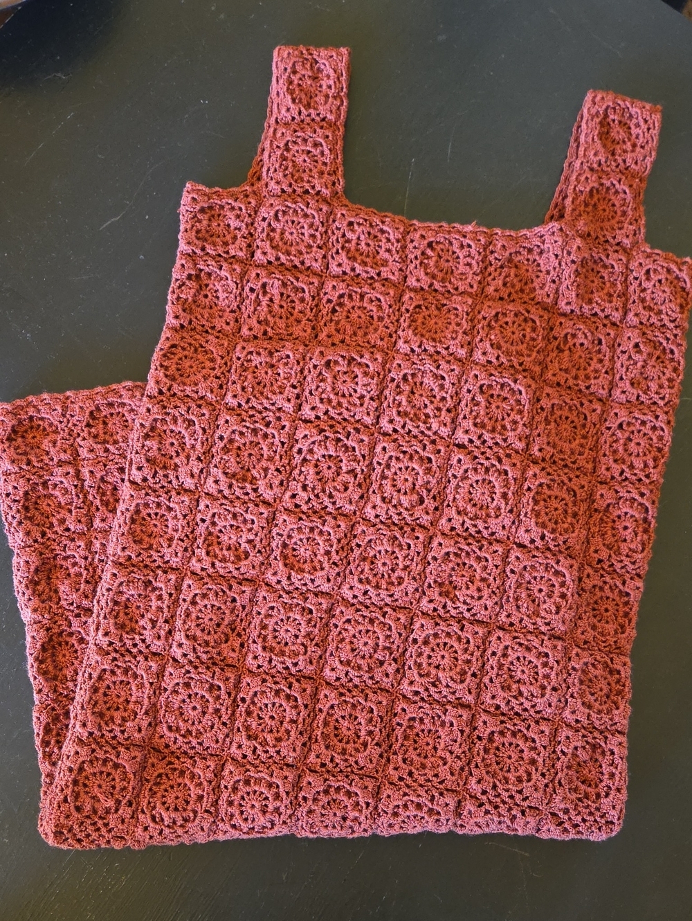 Women's Rust Crochet Square-Neck Knit Dress